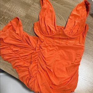 Vibrant Orange Ruched Dress